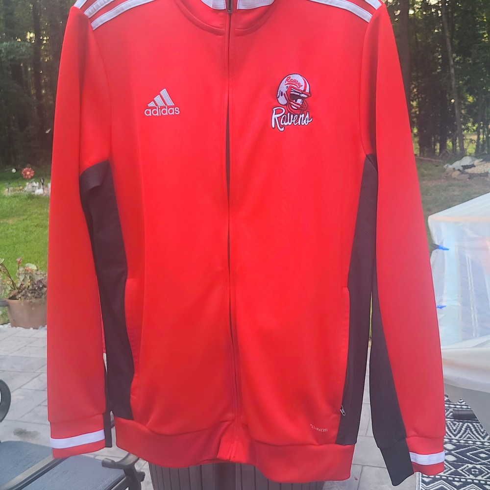 Adidas Red and Black Bomber Jacket with Varsity Style